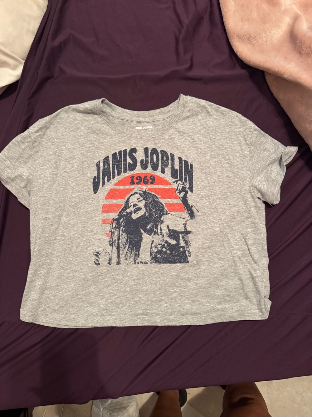 Janis Joplin Graphic Crop Top - Gray